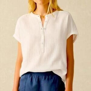 Faherty Dream Organic Cotton Gauze Desmond Blouse Size Small in White